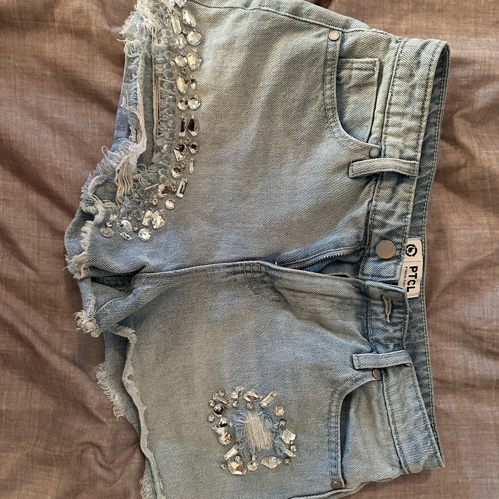 Nordstrom Brand PTCL Women's Distressed Denim Shorts - Light Blue high waisted